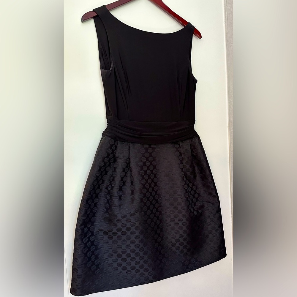 American Living Black Fit & Flare Cocktail Dress Polka Dot Textured Skirt Size 8